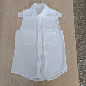 Equipment Women's White Slim Signature Silk Sleeveless Shirt  Small